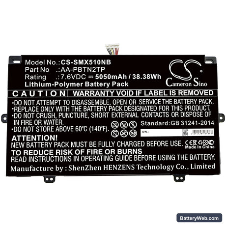 Samsung XE510C25-K01US Replacement Battery, 7.6V, 5050mAh, Li-Polymer 3