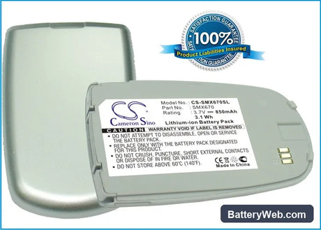 Samsung SGH-X670 Replacement Battery, 3.7V, 850mAh, Li-ion 1