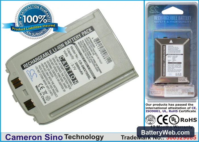 Samsung SGH-X708 Replacement Battery, 3.7V, 850mAh, Li-ion 1