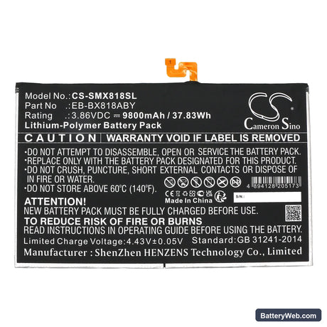Samsung SM-X816N Replacement Battery, 3.86V, 9800mAh, Li-Polymer 3