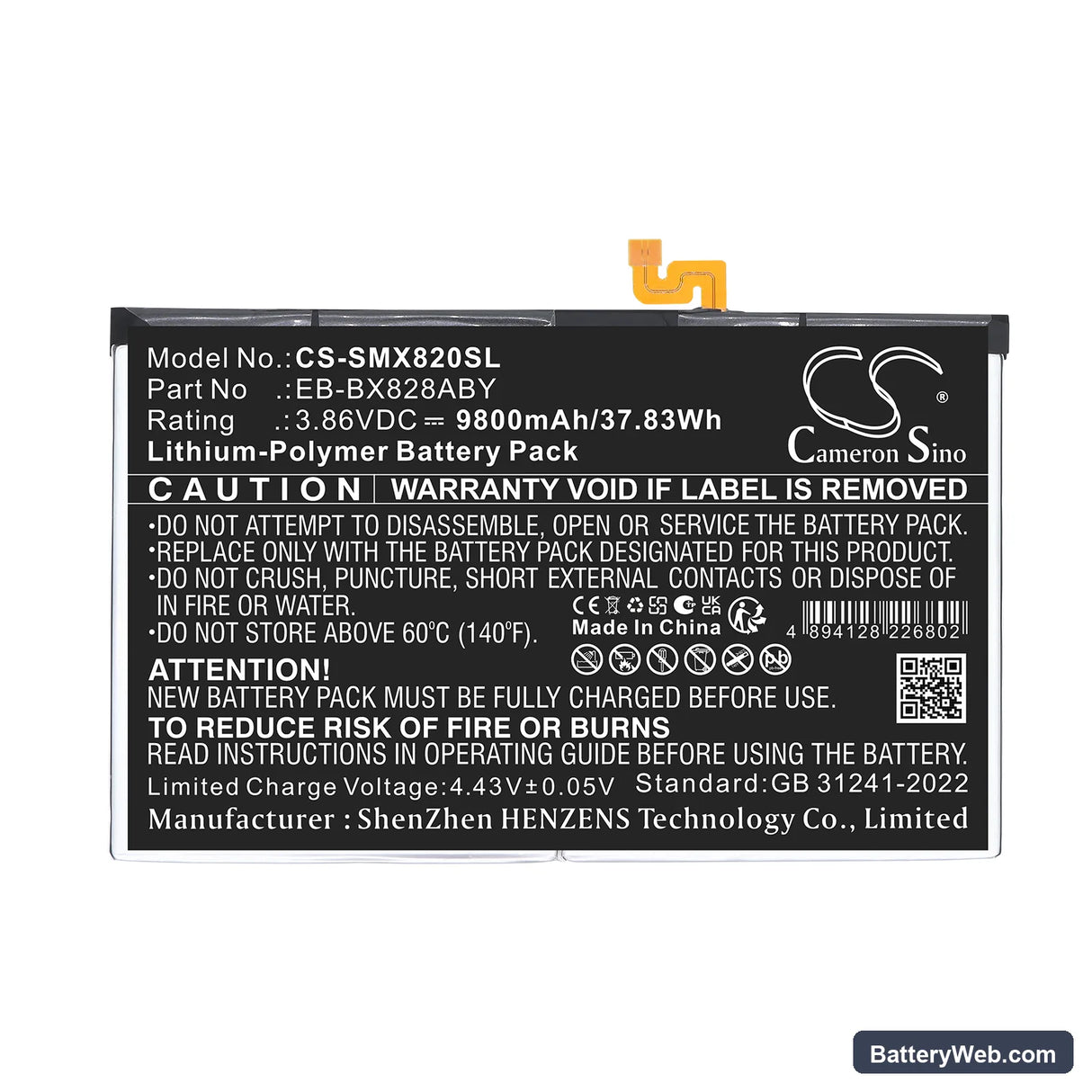 Samsung Galaxy Tab S10+ Replacement Battery, 3.86V, 9800mAh, Li-Polymer 3