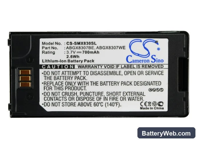 Samsung SGH-X830 Replacement Battery, 3.7V, 700mAh, Li-ion 5