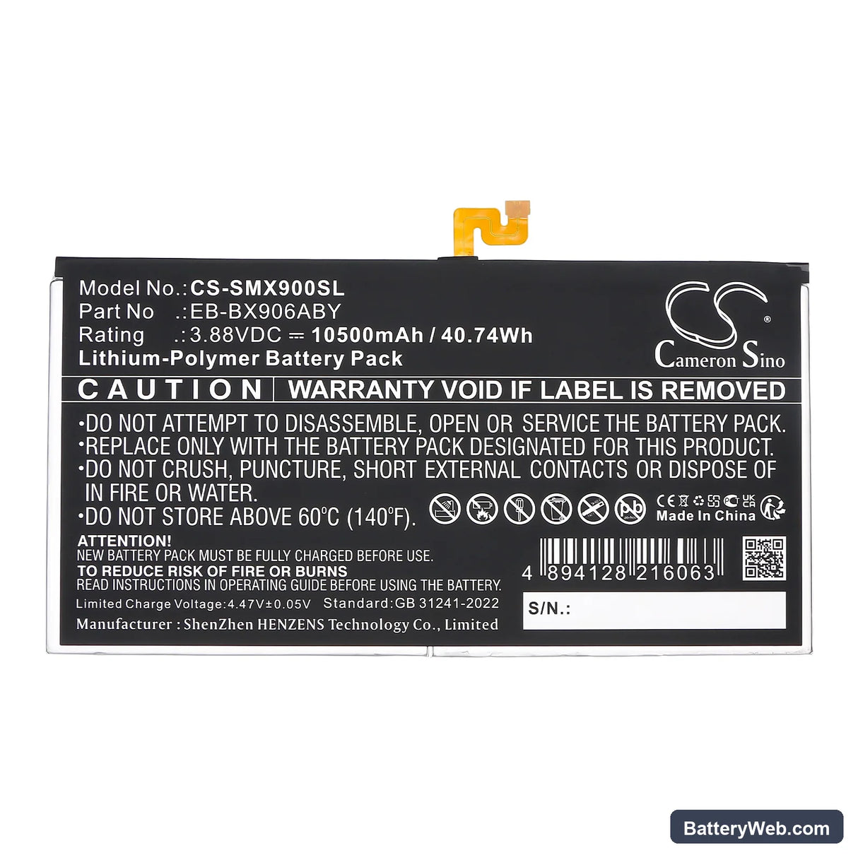 Samsung Galaxy Tab S8 Ultra Replacement Battery, 3.88V, 10500mAh, Li-Polymer 3