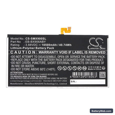 Samsung Galaxy Tab S8 Ultra Replacement Battery, 3.88V, 10500mAh, Li-Polymer 3