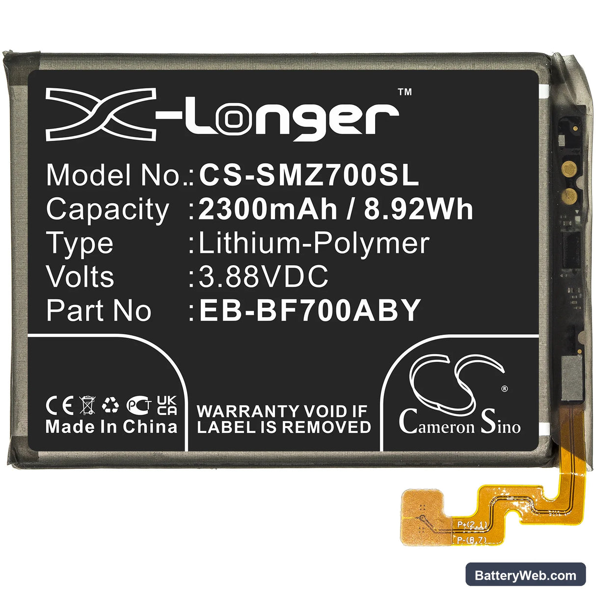 Samsung Galaxy Z Flip Replacement Battery, 3.88V, 2300mAh, Li-Polymer 3