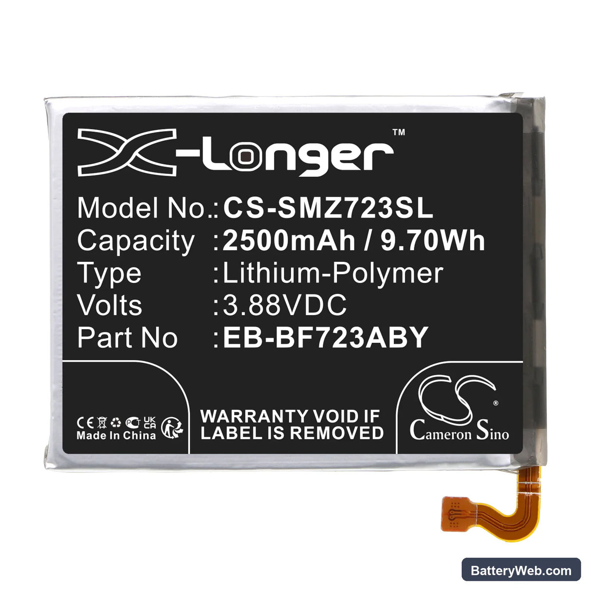Samsung Galaxy Z Flip 4 Replacement Battery, 3.88V, 2500mAh, Li-Polymer 3