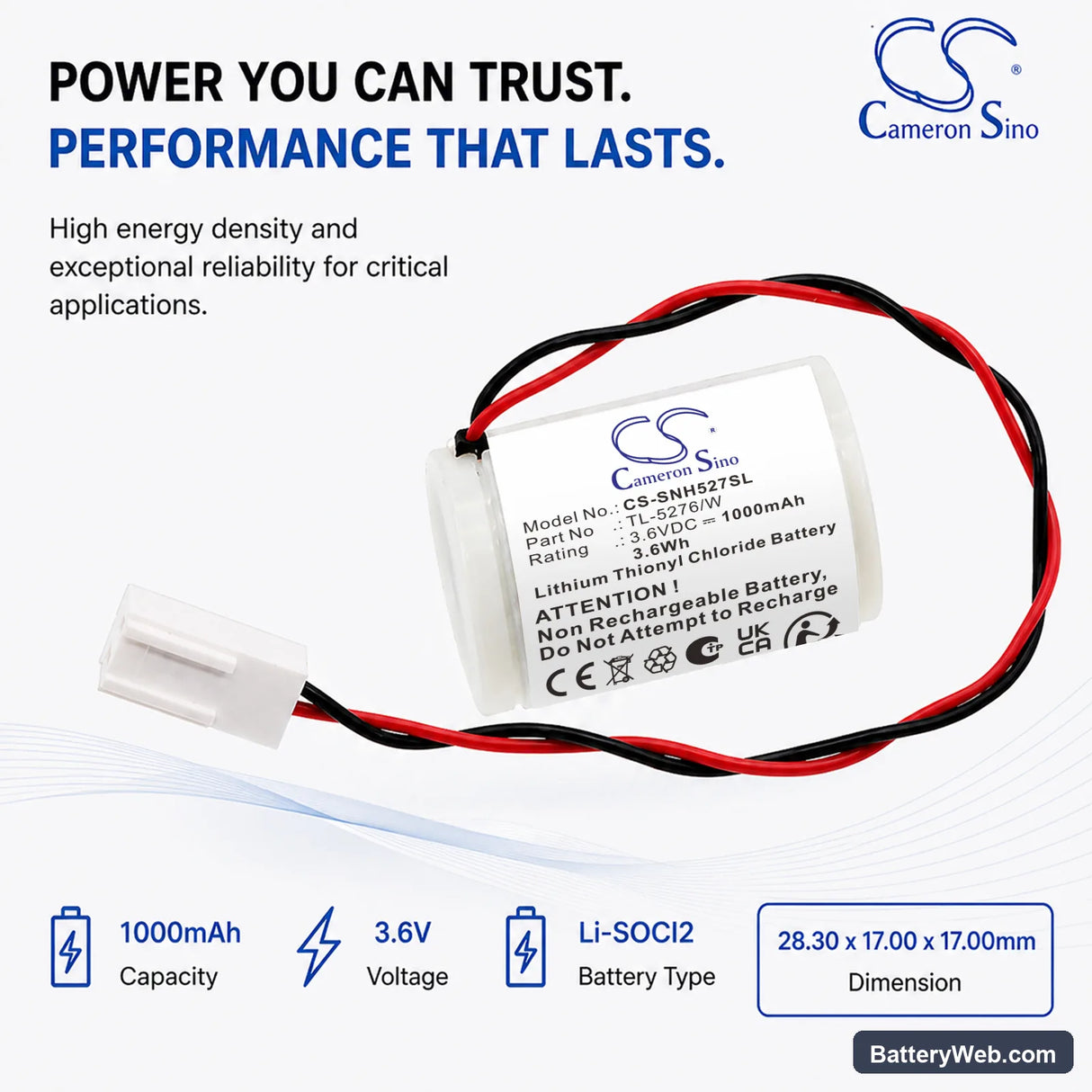 Sonnenschein Sonnecell TL-5276/W Replacement Battery, 3.6V, 1000mAh, Li-SOCl2 7