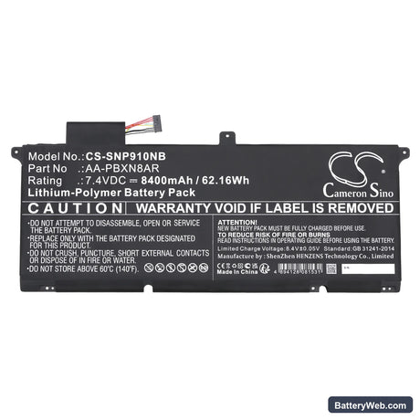 Samsung 900X4B-A02 Replacement Battery, 7.4V, 8400mAh, Li-Polymer 3