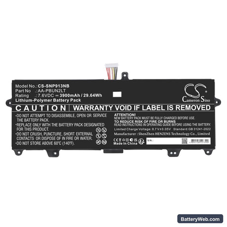 Samsung Notebook 9 13.3" Replacement Battery, 7.6V, 3900mAh, Li-Polymer 3