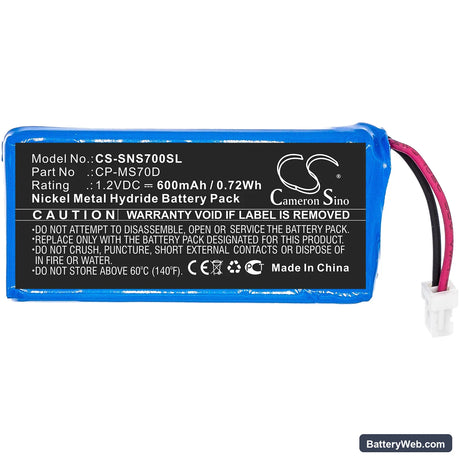 Sony Walkman NW-MS70D Replacement Battery, 1.2V, 600mAh, Ni-MH 3