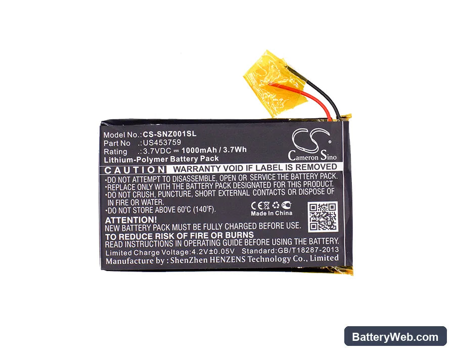 Sony NWZ-ZX1 Replacement Battery, 3.7V, 1000mAh, Li-Polymer 5