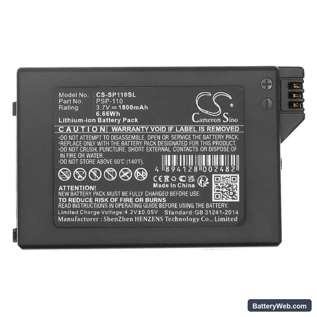 Sony PSP-1000 Replacement Battery, 3.7V, 1800mAh, Li-ion 3