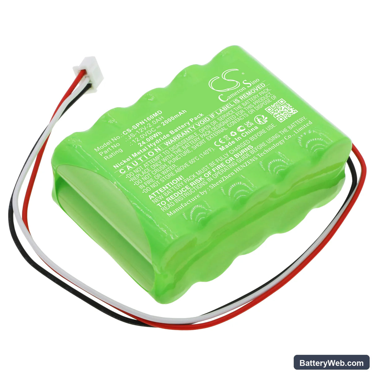 SinoMDT Infusion Pump SN-1600V Replacement Battery, 12V, 2000mAh, Ni-MH 1