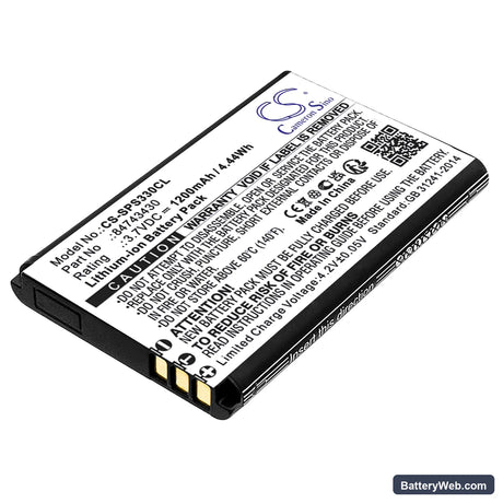 SpectraLink S33 Replacement Battery, 3.7V, 1200mAh, Li-ion 1