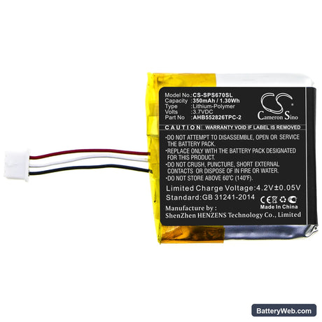 Sennheiser GSP 670 Replacement Battery, 3.7V, 350mAh, Li-Polymer 3