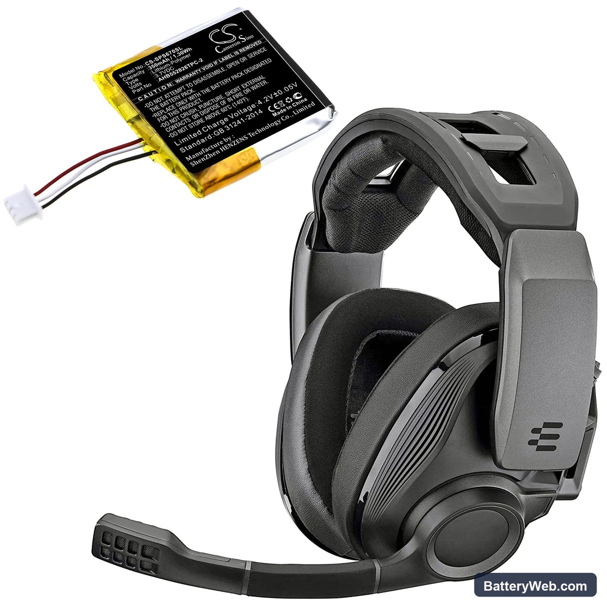 Sennheiser GSP 670 Replacement Battery, 3.7V, 350mAh, Li-Polymer 6