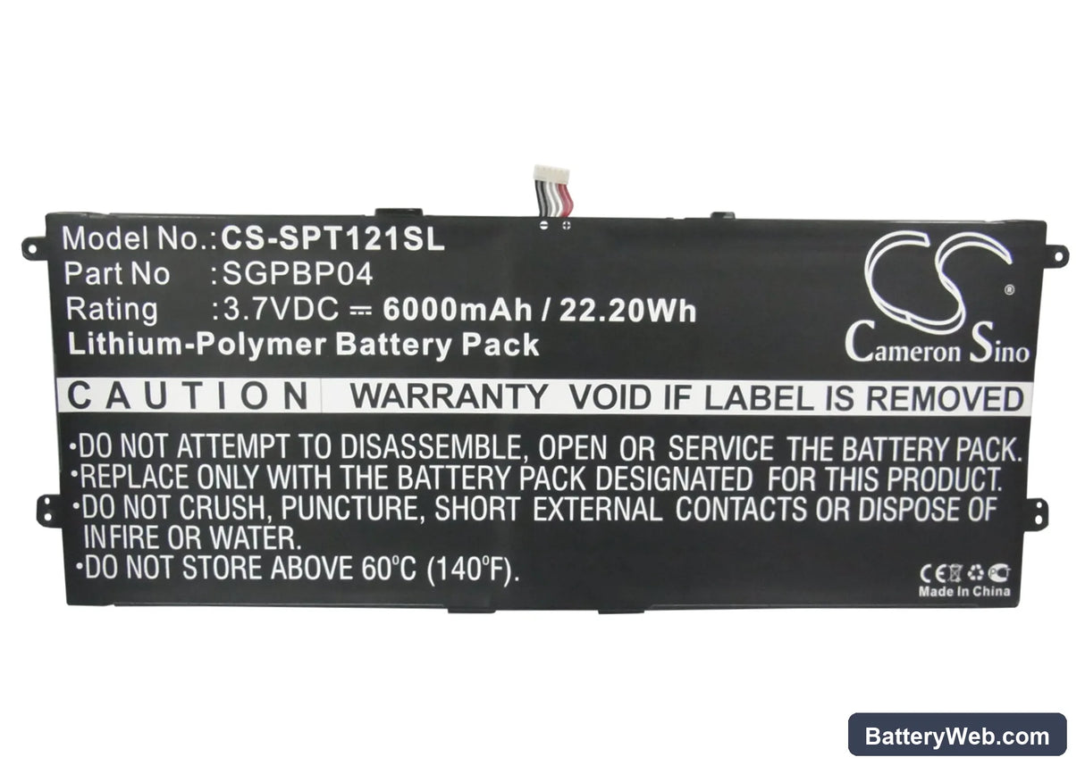 Sony Tablet S Replacement Battery, 3.7V, 6000mAh, Li-Polymer 5