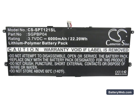 Sony Tablet S Replacement Battery, 3.7V, 6000mAh, Li-Polymer 5