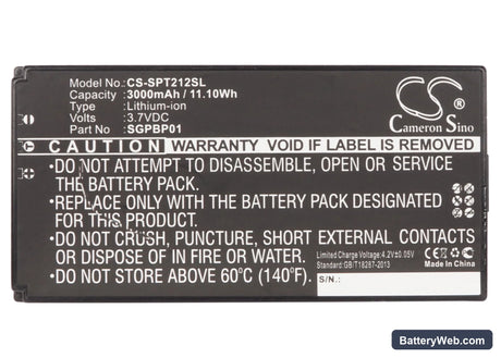 Sony SGPT211CN Replacement Battery, 3.7V, 3000mAh, Li-ion 5
