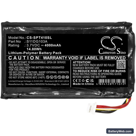 Geospatial T41-R01-001 Replacement Battery, 3.7V, 4000mAh, Li-Polymer 3