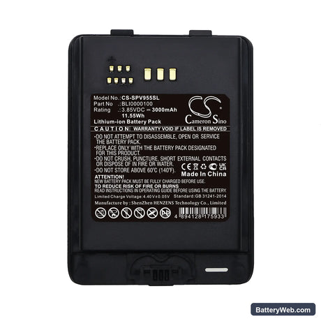 SpectraLink Versity 9540 Replacement Battery, 3.85V, 3000mAh, Li-ion 3