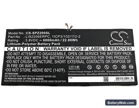 Sony Xperia Tablet Z2 Replacement Battery, 3.8V, 6000mAh, Li-Polymer 3