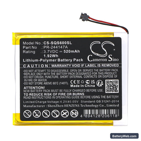 Square S6 Replacement Battery, 3.7V, 520mAh, Li-Polymer 3
