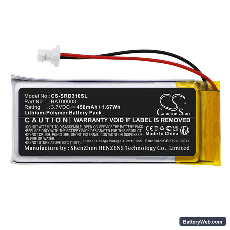 Cardo Q1 Replacement Battery, 3.7V, 450mAh, Li-Polymer 3