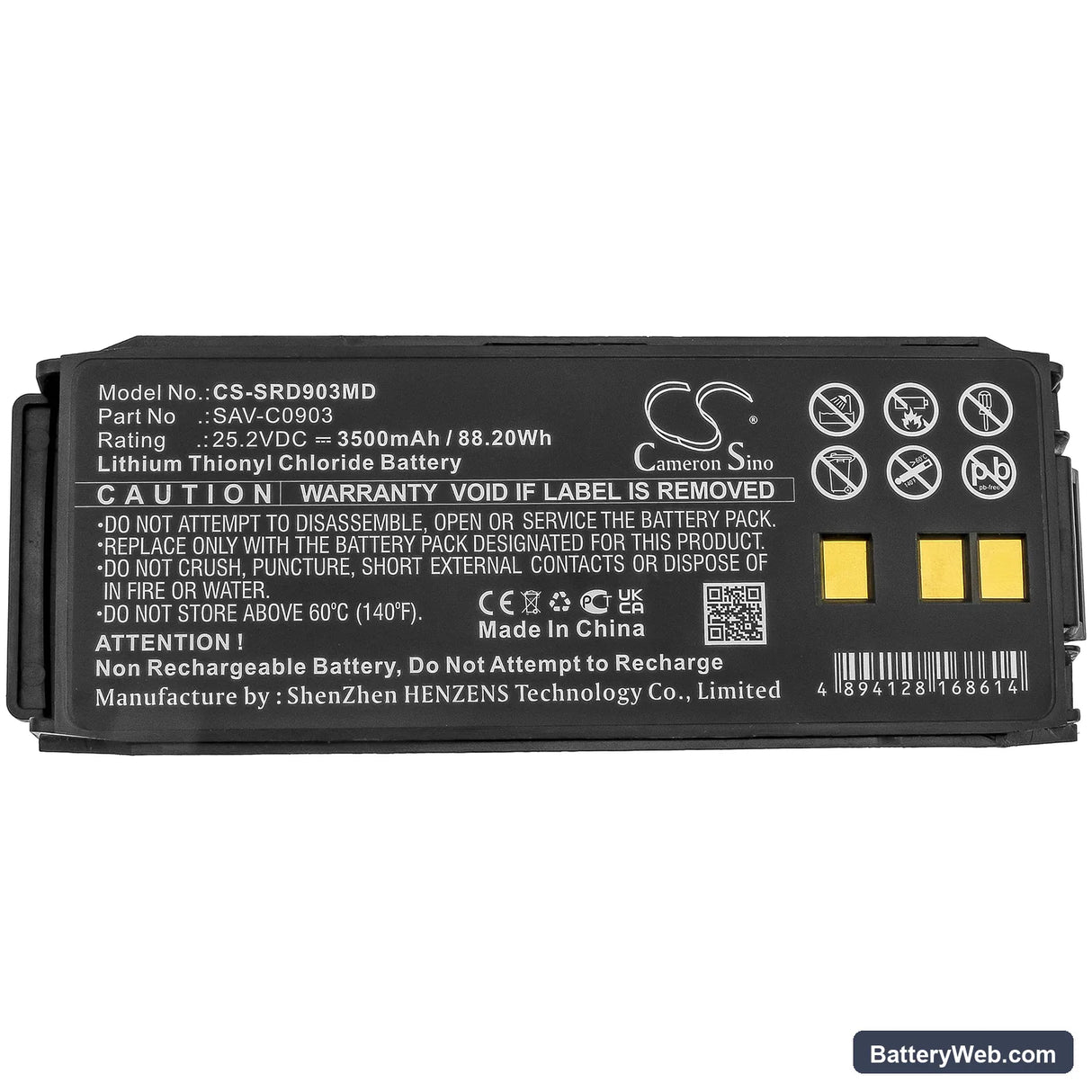 SaverOne D Replacement Battery, 25.2V, 3500mAh, Li-SOCl2 5