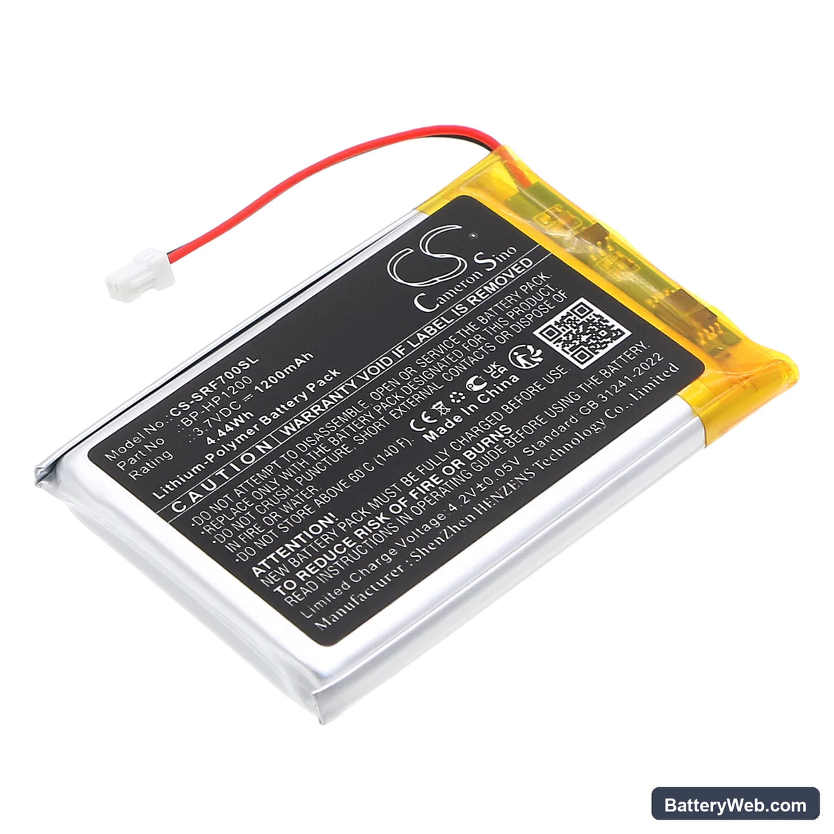 Sony MDR-DS7000 Replacement Battery, 3.7V, 1200mAh, Li-Polymer 1