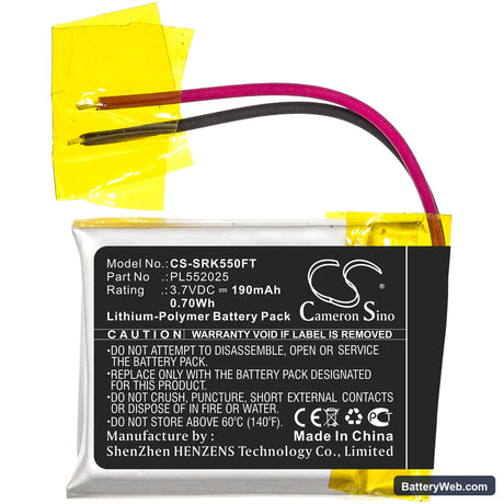 Shark 550R Replacement Battery, 3.7V, 190mAh, Li-Polymer 3