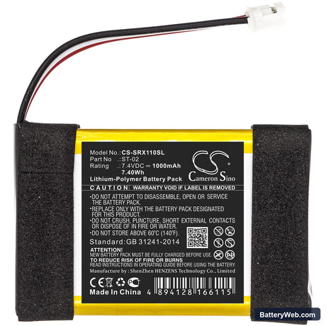 Sony SRS-X11 Replacement Battery, 7.4V, 1000mAh, Li-Polymer 3