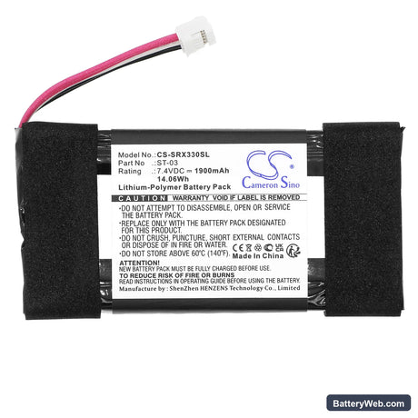 Sony SRS-X33 Replacement Battery, 7.4V, 1900mAh, Li-Polymer 3