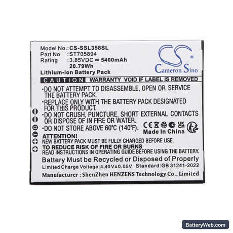 Senter S357 Replacement Battery, 3.85V, 5400mAh, Li-ion 3