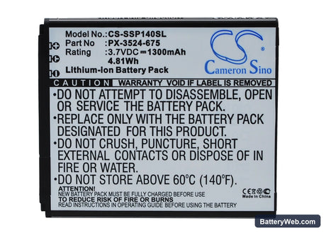 Simvalley SP-140 Replacement Battery, 3.7V, 1300mAh, Li-ion 1