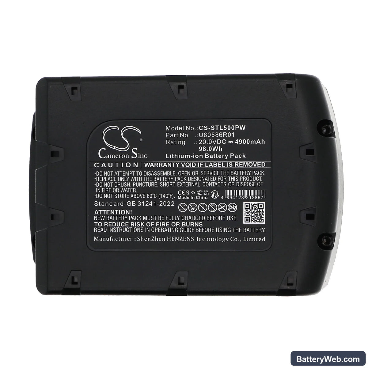 Samuel STL-500 Replacement Battery, 20V, 4900mAh, Li-ion 5