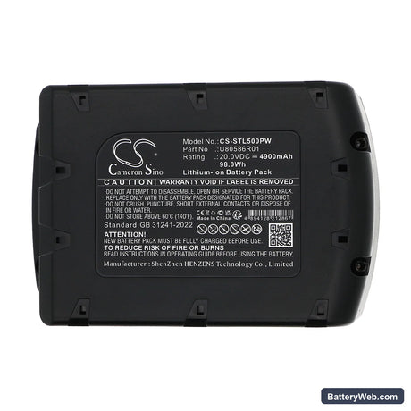 Samuel STL-500 Replacement Battery, 20V, 4900mAh, Li-ion 5