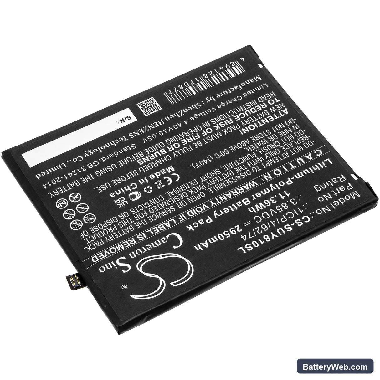 Sugar Y8 Max Replacement Battery, 3.85V, 2950mAh, Li-Polymer 2