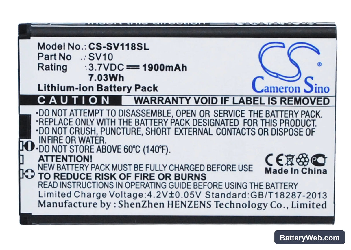 Sieval SV-118 Replacement Battery, 3.7V, 1900mAh, Li-ion 1