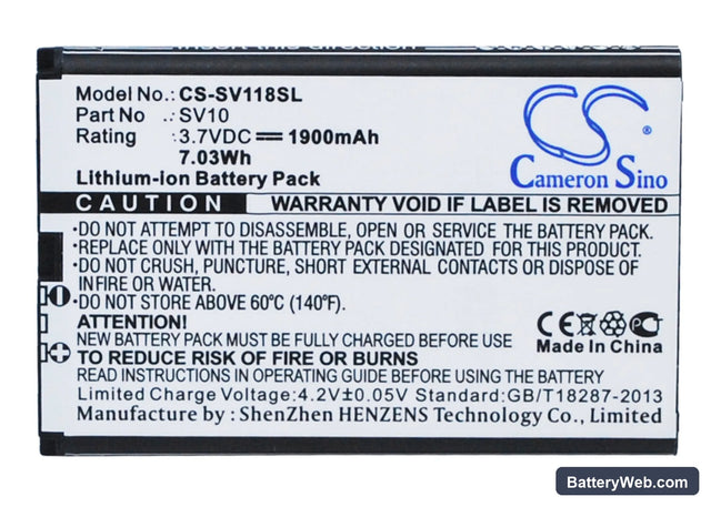 Sieval SV-118 Replacement Battery, 3.7V, 1900mAh, Li-ion 1