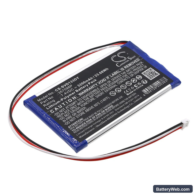 Sylvania SDVD1332 Replacement Battery, 7.4V, 3200mAh, Li-Polymer 1