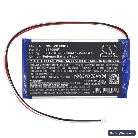 Sylvania SDVD1332 Replacement Battery, 7.4V, 3200mAh, Li-Polymer 5