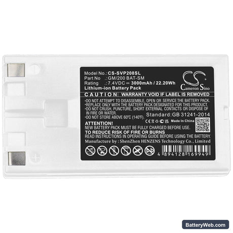 Sato VP208 Replacement Battery, 7.4V, 3000mAh, Li-ion 3