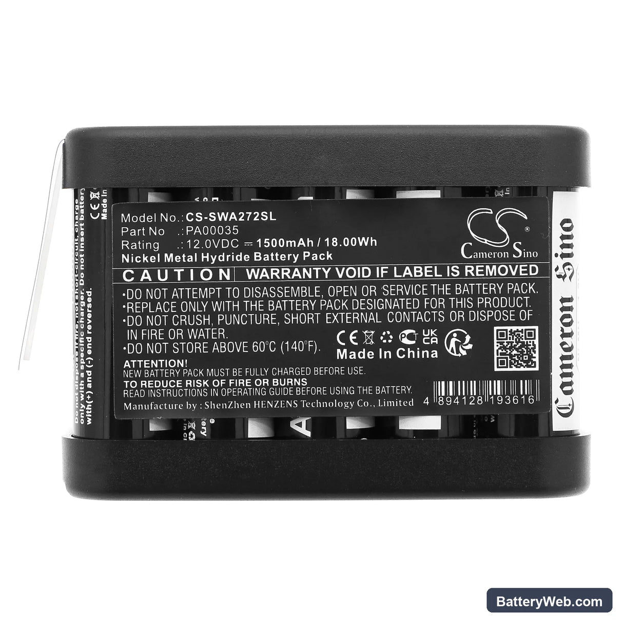 Simon RWA 272 Replacement Battery, 12V, 1500mAh, Ni-MH 3