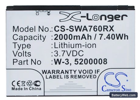 Sierra Wireless Aircard 762s Replacement Battery, 3.7V, 2000mAh, Li-ion 5