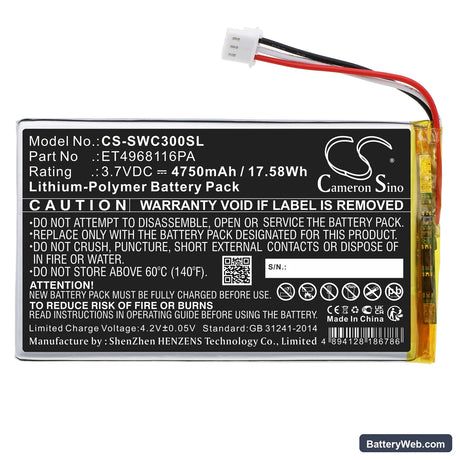 Swing Caddie SC300 Replacement Battery, 3.7V, 4750mAh, Li-Polymer 5