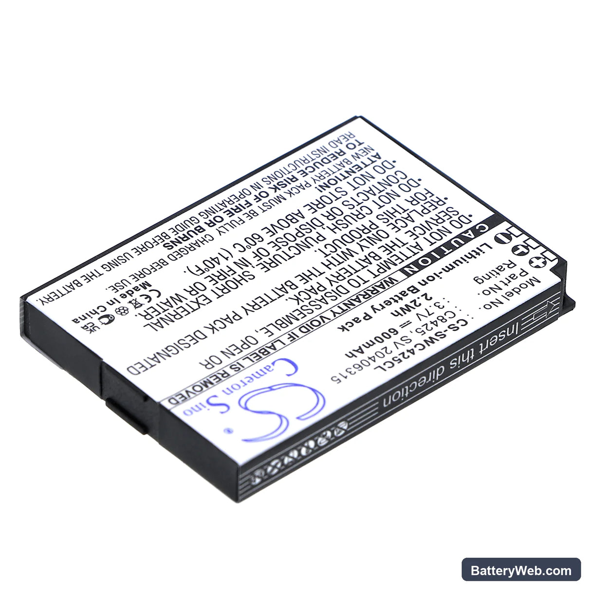 Swissvoice eSense Replacement Battery, 3.7V, 600mAh, Li-ion 2