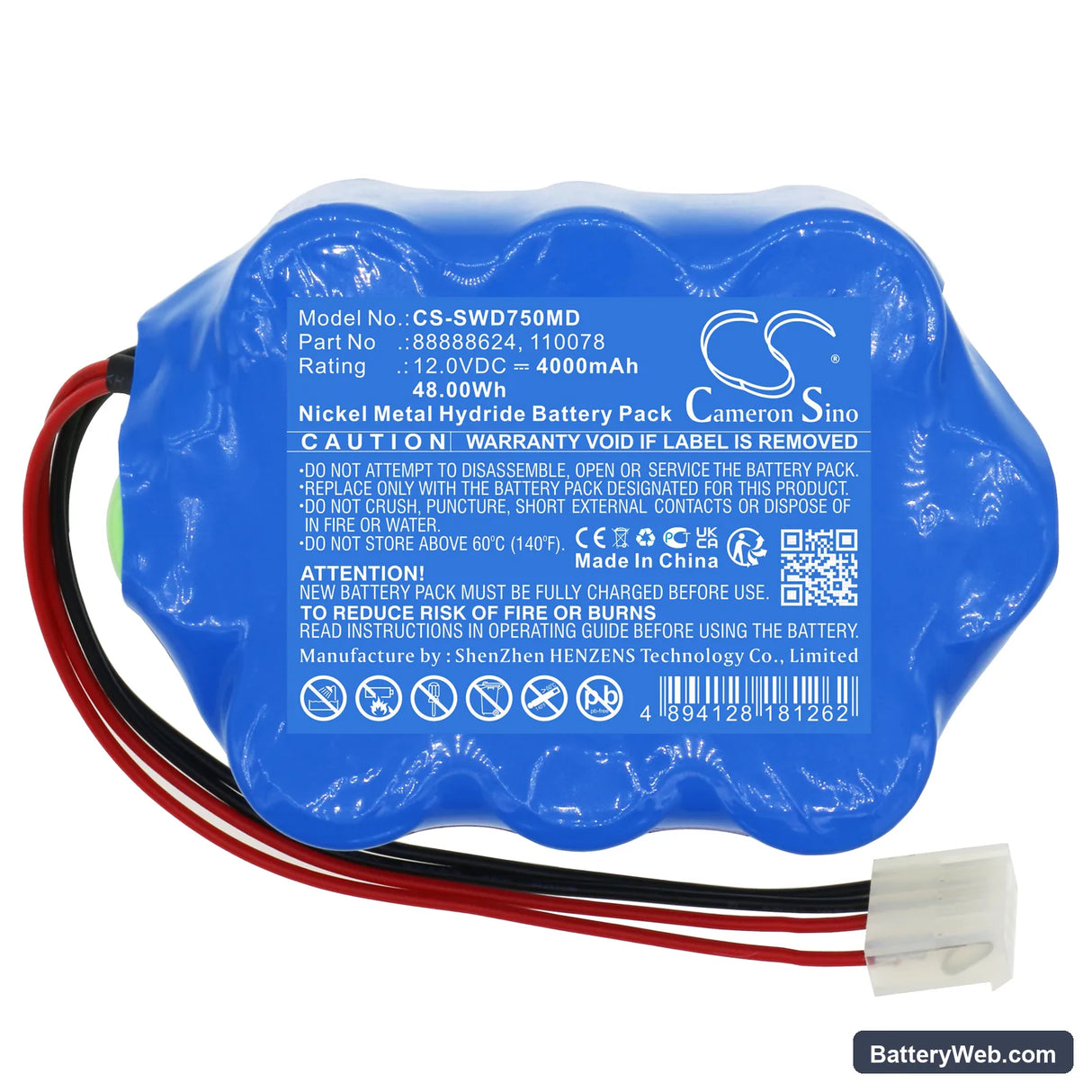 Simonson-Wheel Defibrillator DMS730 Replacement Battery, 12V, 4000mAh, Ni-MH 3
