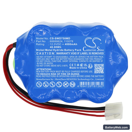 Simonson-Wheel Defibrillator DMS730 Replacement Battery, 12V, 4000mAh, Ni-MH 3