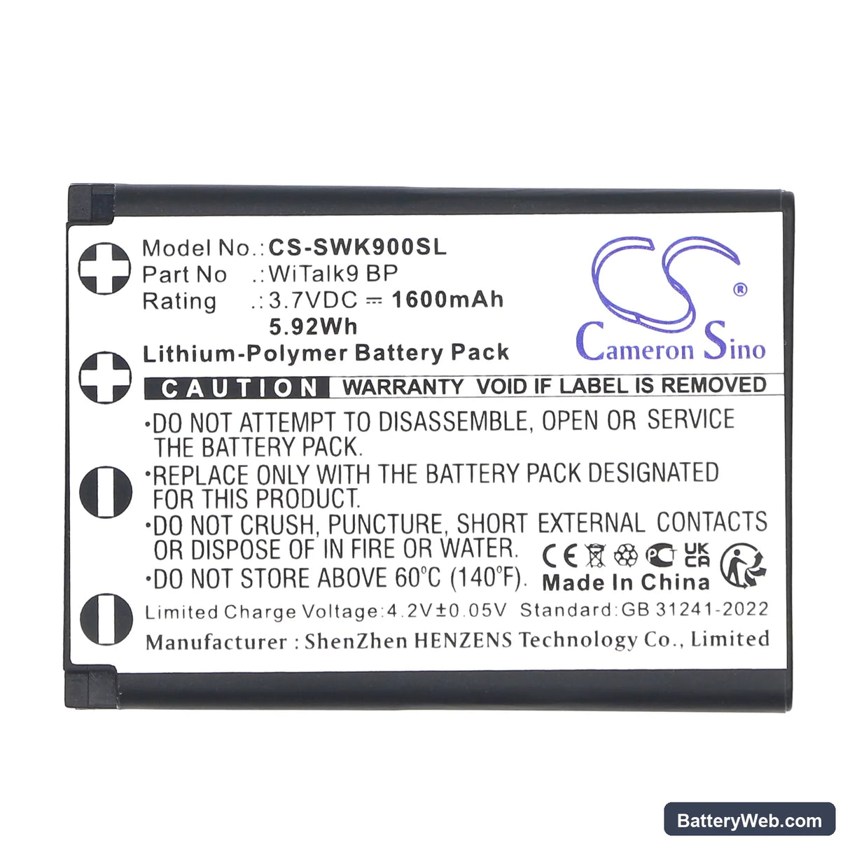 Saramonic 11601 Replacement Battery, 3.7V, 1600mAh, Li-Polymer 4